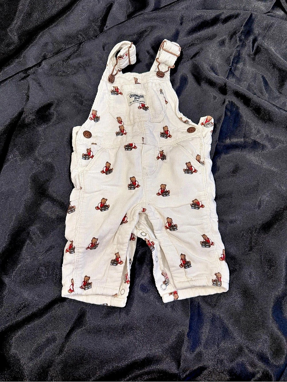 OshKosh B'gosh Baby Bear Corduroy Overalls Cream & Red 3 Months